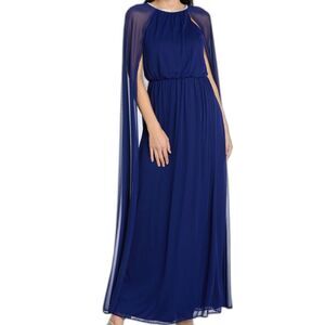 R&M Richards Size 12 Blouson Goddess Gown Rhinestone Trim Sheer Cape Sleeves